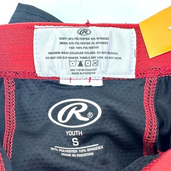 NWT Rawlings Youth Small Baseball Sliding Shorts Padded Sides Black Red Pull On - Picture 4 of 5
